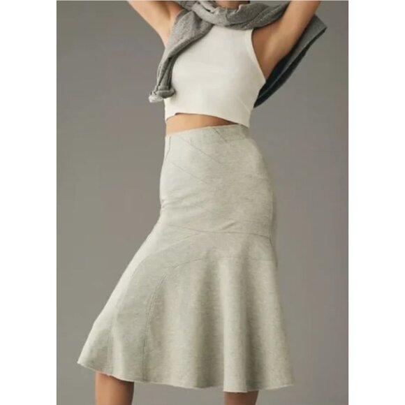 ANTHROPOLOGIE DAILY PRACTICE Seamed Midi Skirt in Gray Jersey Casual Comfy Sz S - Picture 1 of 13